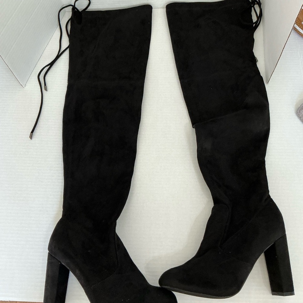 Fashion Nova Black Heeled Over-the-Knee Boots